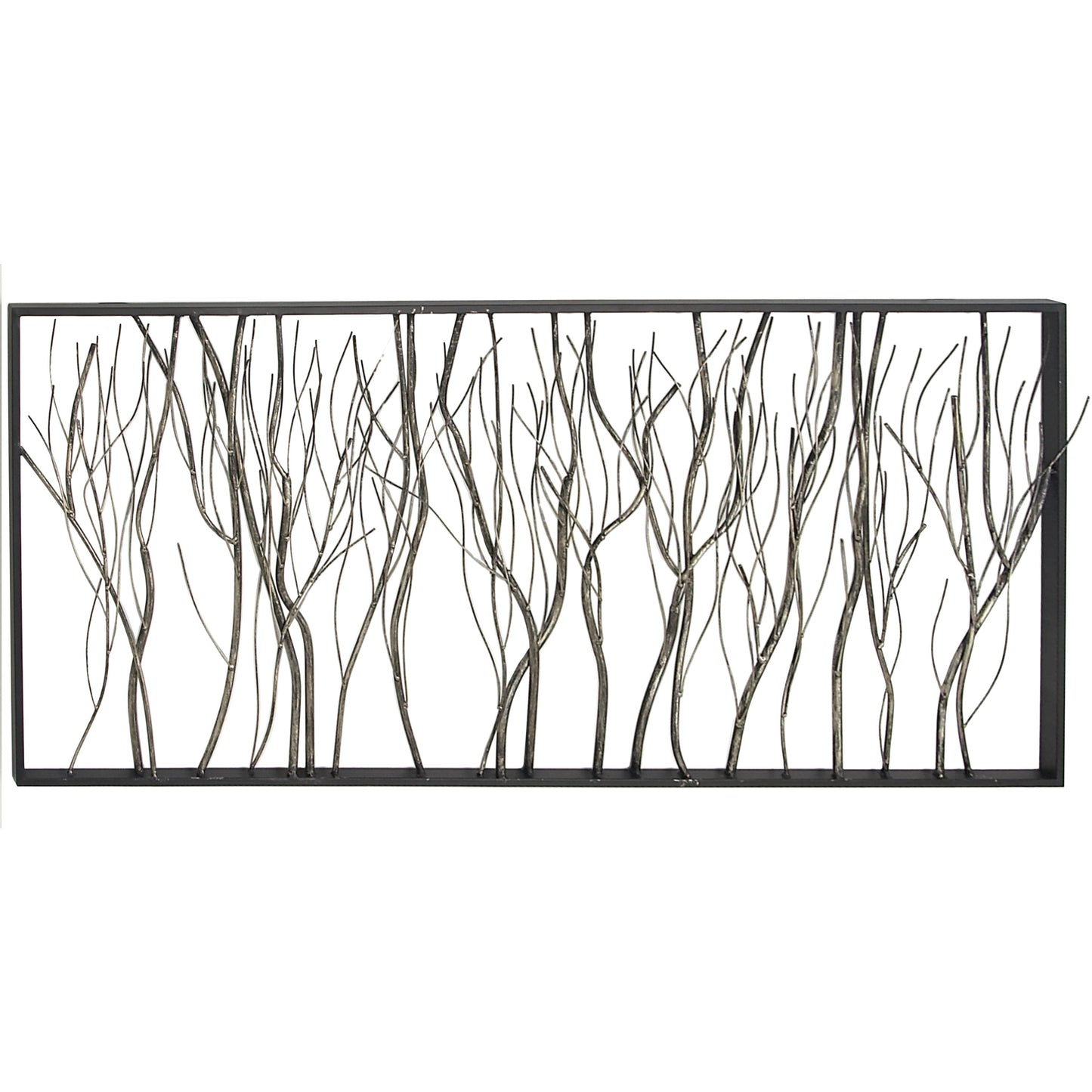 Silver Metal Distressed Dimensional Branch Tree Wall Decor with Black Frame