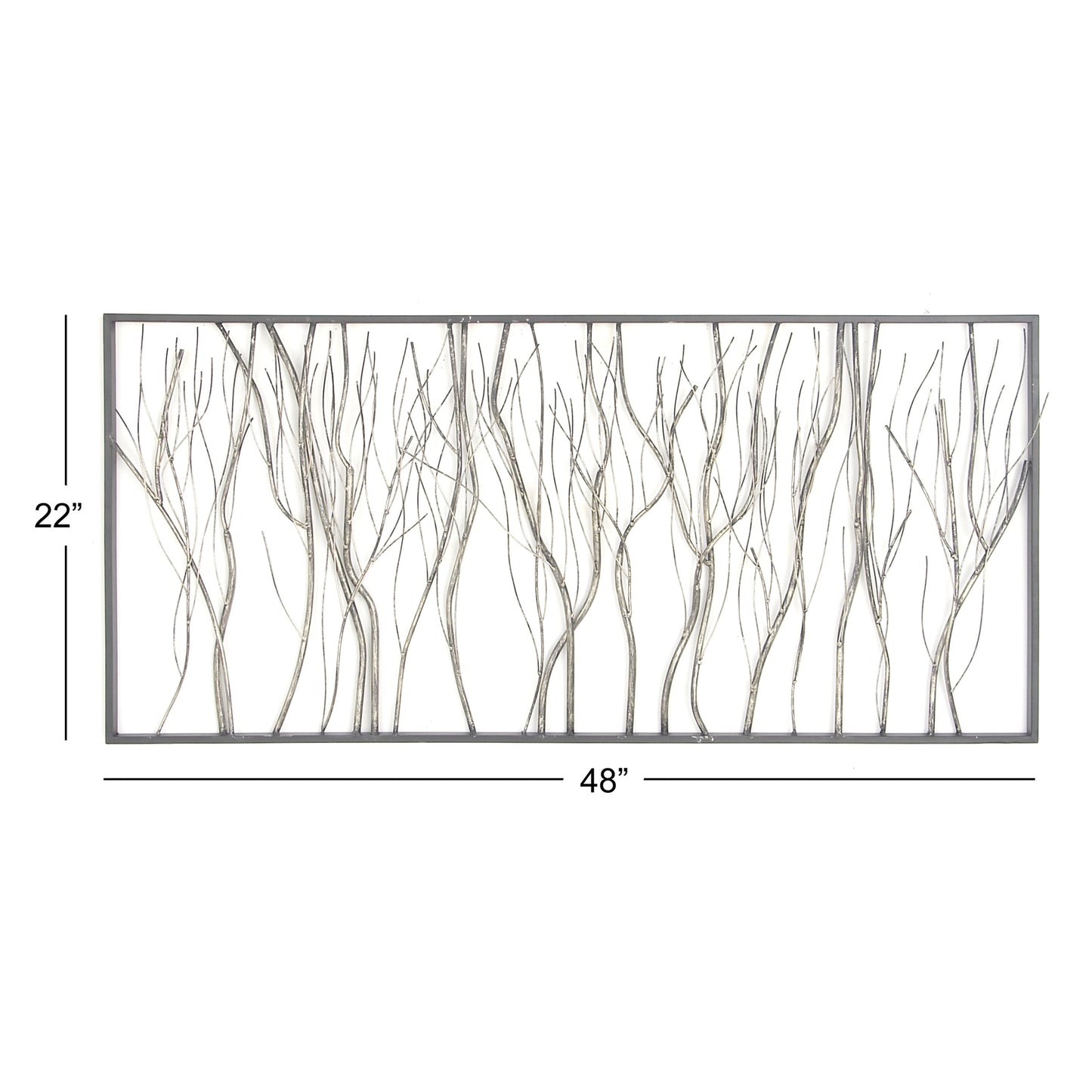 Silver Metal Distressed Dimensional Branch Tree Wall Decor with Black Frame