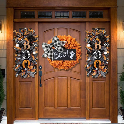 Halloween Wreath Door Hanging Decoration Halloween BOO Letter Pumpkin Door Wreath Happy Halloween Party Home Party Supplies