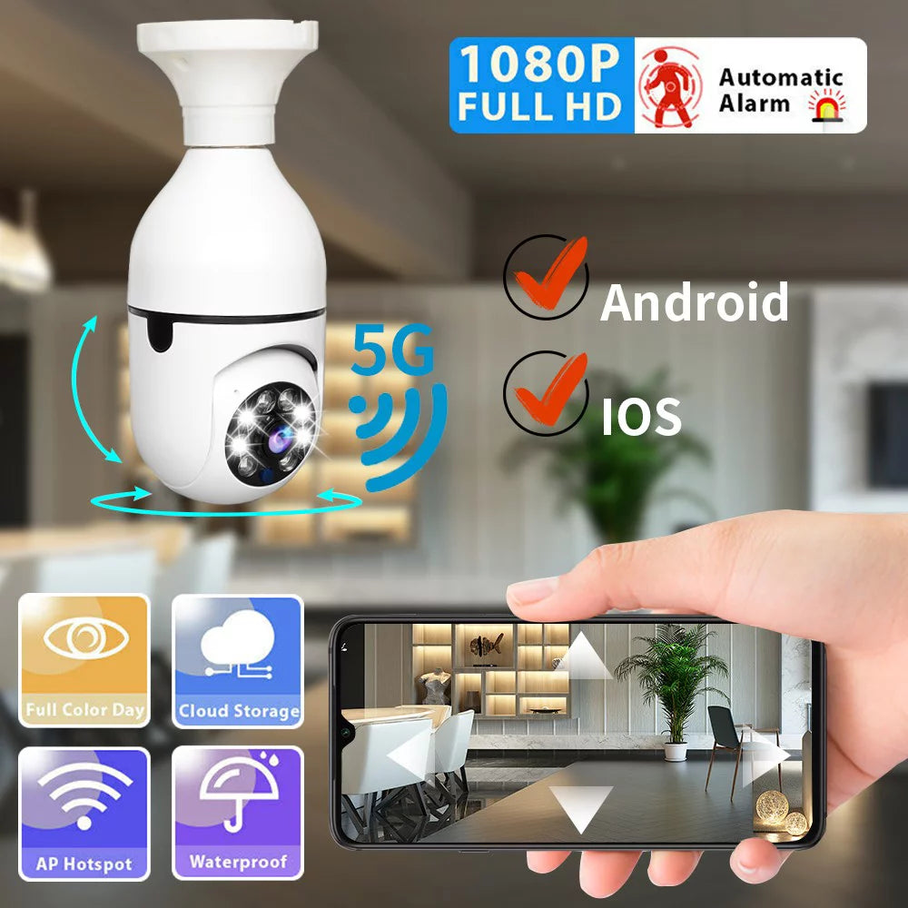 E27 Light Bulb Camera Wifi Outdoor Indoor 1080P 360 Degree Panoramic Smart Home Security Wireless Smartbulb Cam Dome Surveillance IP HD CCTV Night Vision Lightbulb,Support 2.4G,White