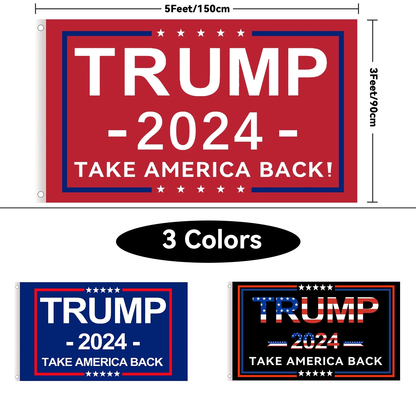 Trump 2024 Flag 3X5 Outdoor Double Sided 1/3 Ply-Donald Trump, Red Flags & Banner