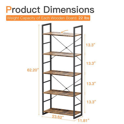 Ladder Bookshelf, 5 Tier Shelf Storage Organizer, Modern Book Shelf with Metal Frame for Bedroom, Living Room and Home Office, Black