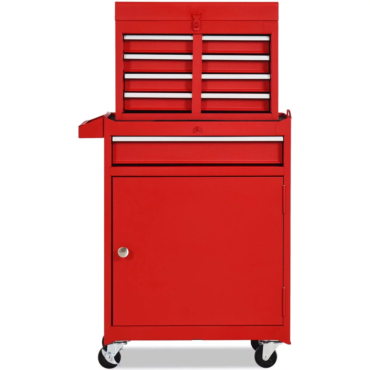 2 in 1 Tool Chest & Cabinet with 5 Sliding Drawers Rolling Garage Organizer Red