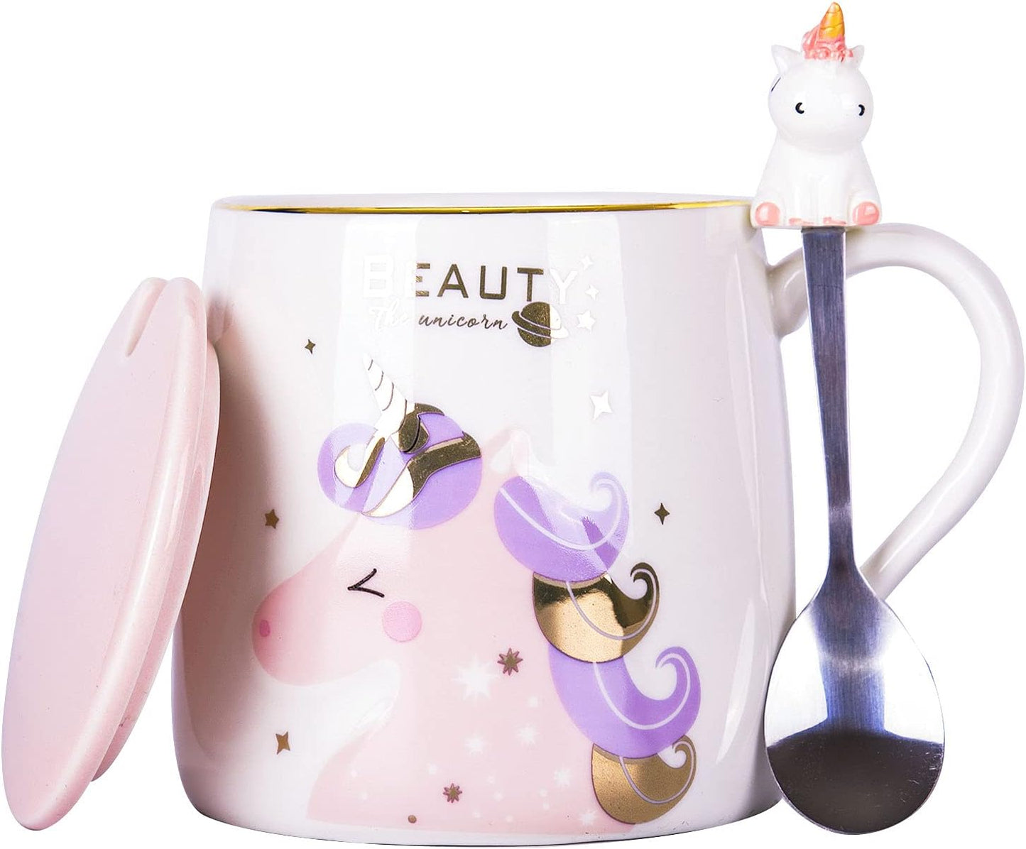 Ceramic Unicorn Coffee Mug Tea Cup with Spoon,13Oz(380Ml)