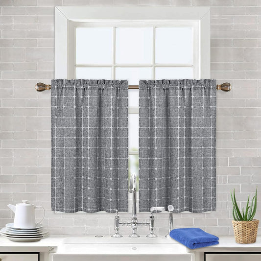 Farmhouse Kitchen Curtains 36 Inch Length Short Boho Linen Small Window Curtains for Cafe Bathroom Basement (Dark Grey, 2 Panels)