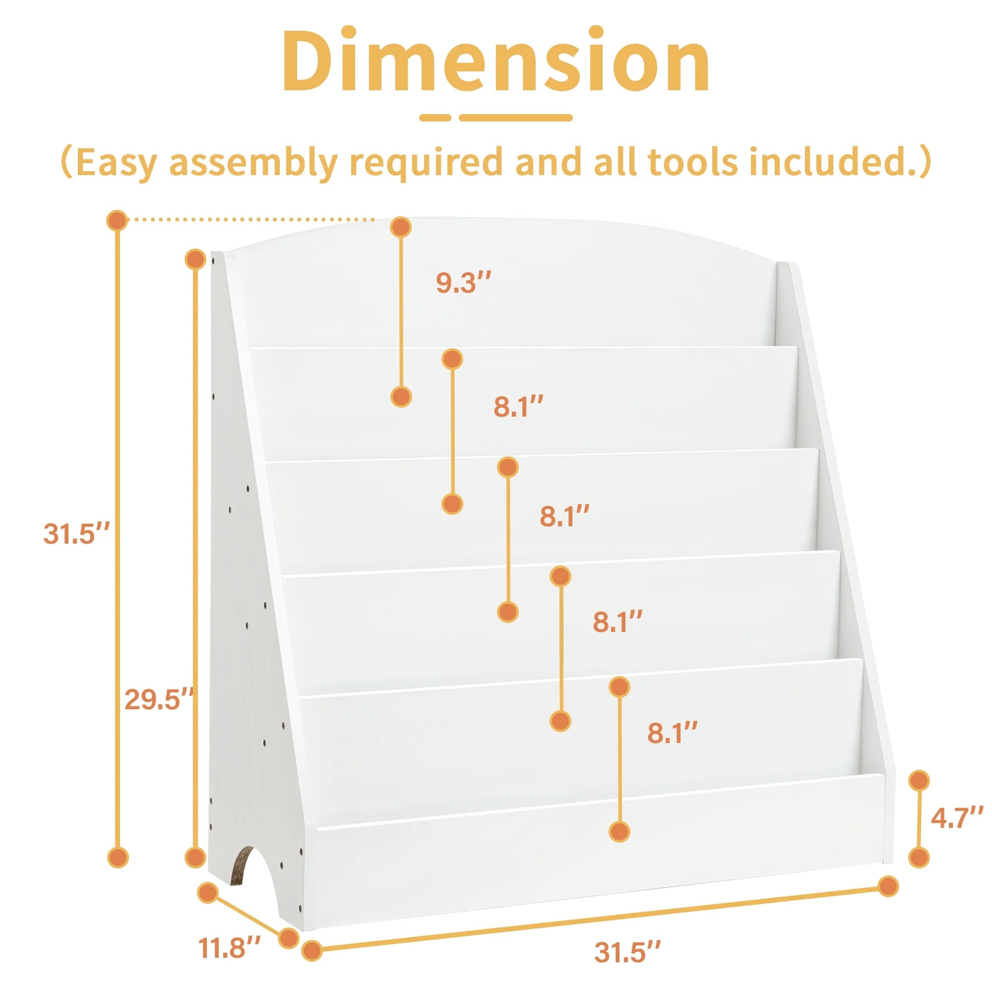 Kids Bookshelf 5-Tier Kids Bookcase for Rooms White Book Display Shelve Toddler Book Shelves for Classroom, Kids Bedroom, Nursery