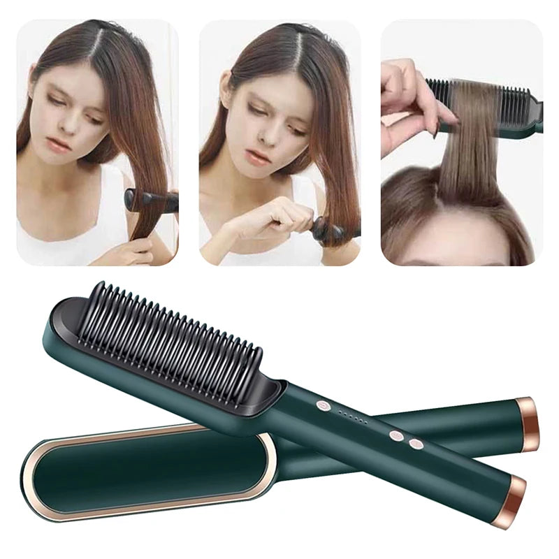 2-In-1 Portable Hair Straightener Electric Hair Straightening Comb PTC Multi-Function Mini Quick Hot Hair Straightener