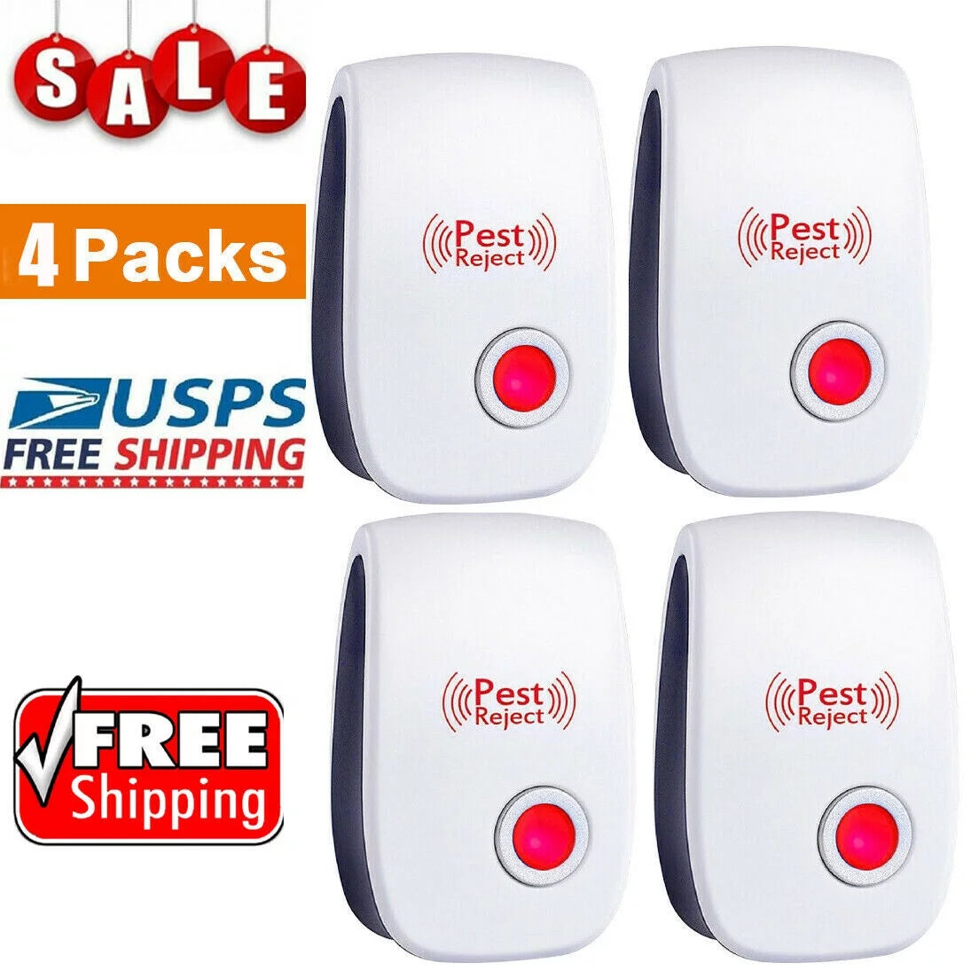 4-Pack Ultrasonic Pest Repeller Control Electronic Repellent Mice Rat Reject