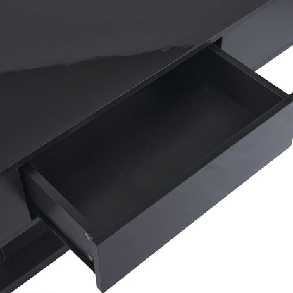 LED Coffee Table with Storage Shelf and 2 Drawers, High Gloss Cocktail Table Accent Furniture for Living Room 43.3" Black