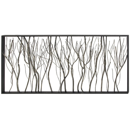 Silver Metal Distressed Dimensional Branch Tree Wall Decor with Black Frame