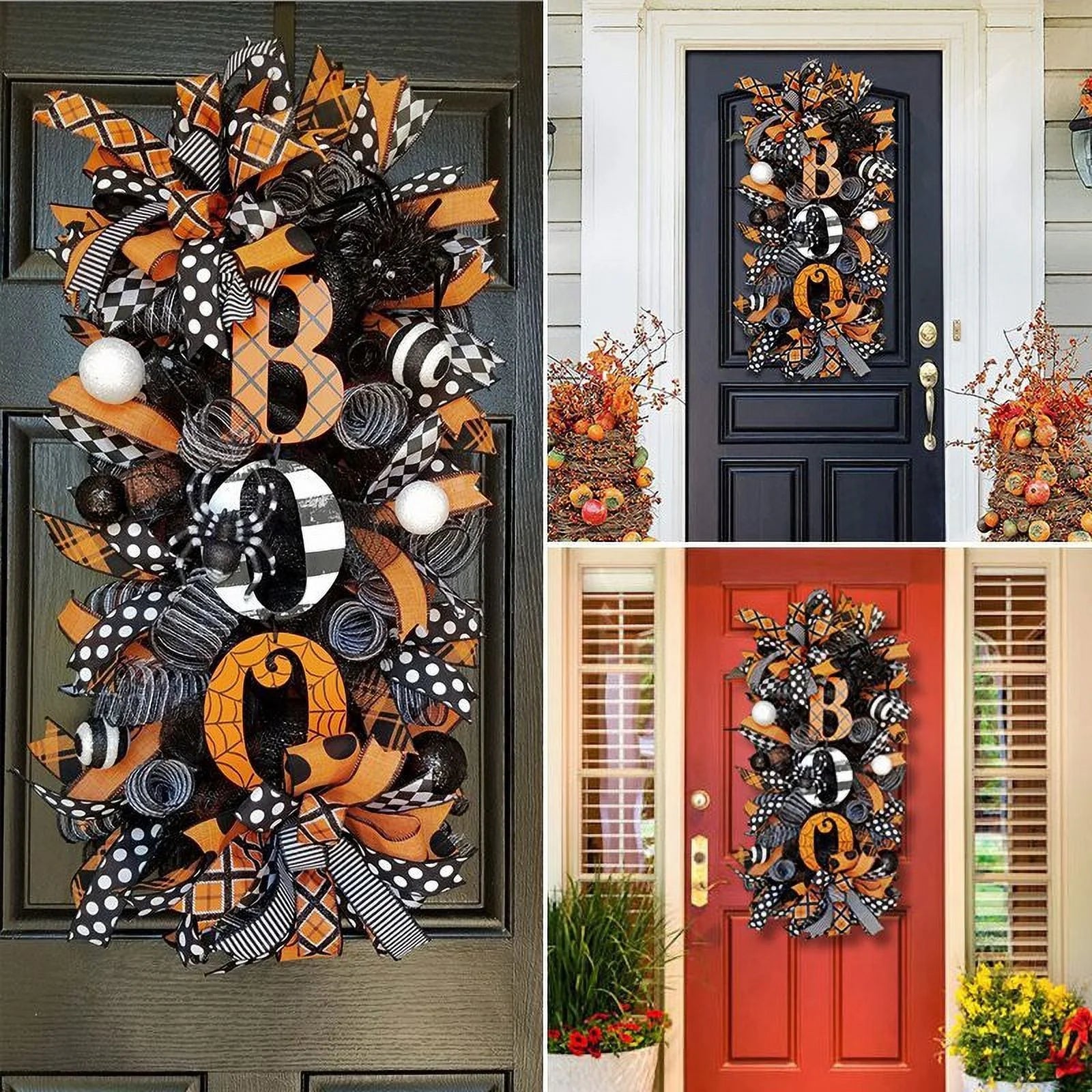 Halloween Wreath Door Hanging Decoration Halloween BOO Letter Pumpkin Door Wreath Happy Halloween Party Home Party Supplies