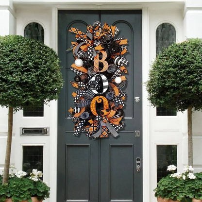 Halloween Wreath Door Hanging Decoration Halloween BOO Letter Pumpkin Door Wreath Happy Halloween Party Home Party Supplies