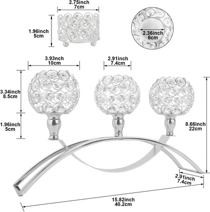 Crystal 3 Arms Candle Holders, Silver Candlesticks Centerpieces for Dining Room Table Buffet Cabinet Home Wedding Decoration Table Centerpieces
