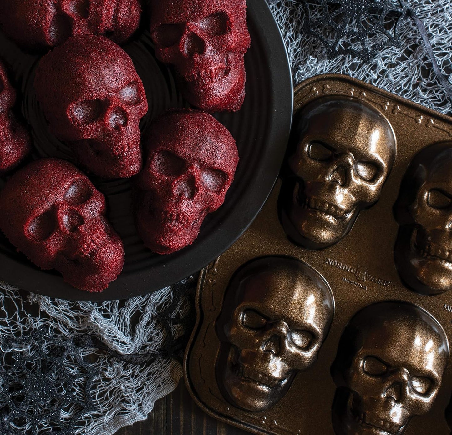 Halloween Bakeware, Haunted Skull Cakelet Pan, Bronze