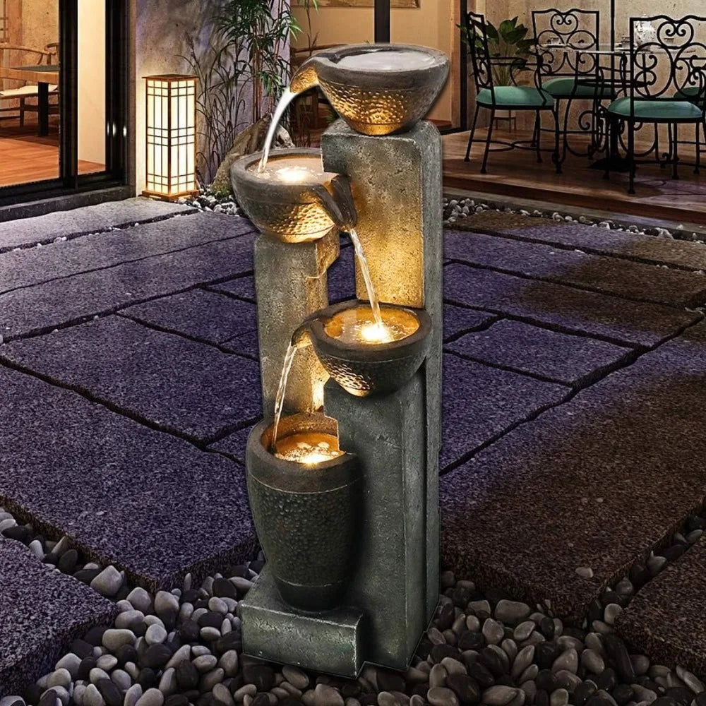 Outdoor Water Fountain, 4-Tier Outdoors Garden Water Fountains Decor, Backyard and Home Art Decor, Outdoor Fountain