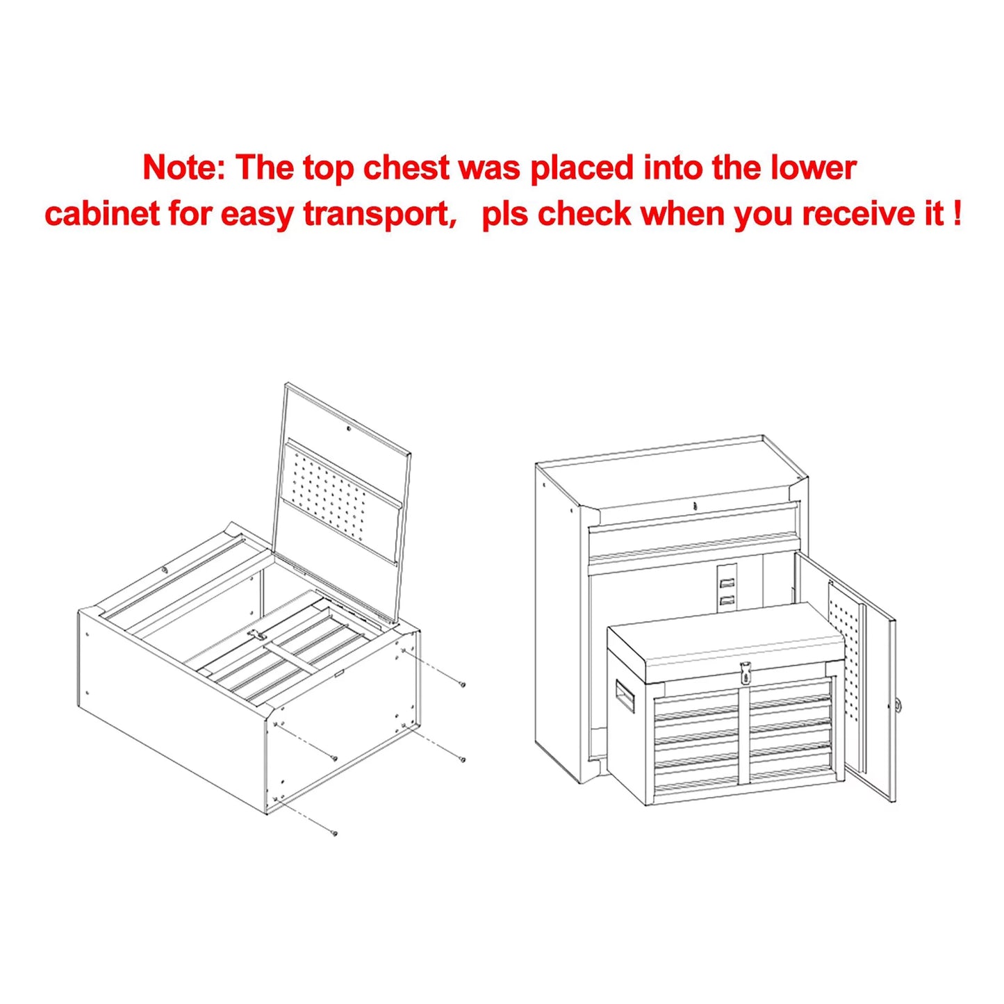 2 in 1 Tool Chest & Cabinet with 5 Sliding Drawers Rolling Garage Organizer Red