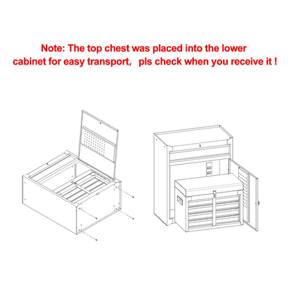 2 in 1 Tool Chest & Cabinet with 5 Sliding Drawers Rolling Garage Organizer Red