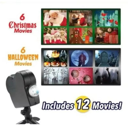 Halloween Christmas Party Holographic Projector Spooky Nights 12 Movies Mini Home Theater Tripod LED Indoor Outdoor Projector