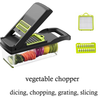 Vegetable Chopper 16 in 1 with Slicing Container 8 Blades Sink ABS and Stainless Steel Kitchen Accessories