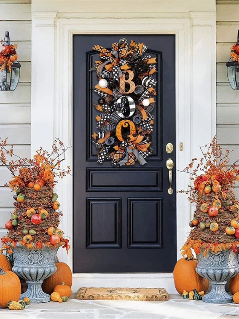 Halloween Wreath Door Hanging Decoration Halloween BOO Letter Pumpkin Door Wreath Happy Halloween Party Home Party Supplies