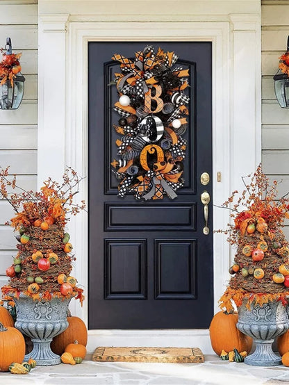 Halloween Wreath Door Hanging Decoration Halloween BOO Letter Pumpkin Door Wreath Happy Halloween Party Home Party Supplies