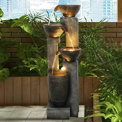 Outdoor Water Fountain, 4-Tier Outdoors Garden Water Fountains Decor, Backyard and Home Art Decor, Outdoor Fountain