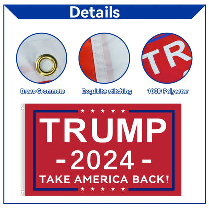 Trump 2024 Flag 3X5 Outdoor Double Sided 1/3 Ply-Donald Trump, Red Flags & Banner