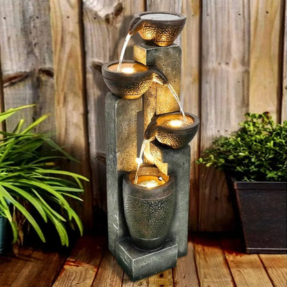 Outdoor Water Fountain, 4-Tier Outdoors Garden Water Fountains Decor, Backyard and Home Art Decor, Outdoor Fountain