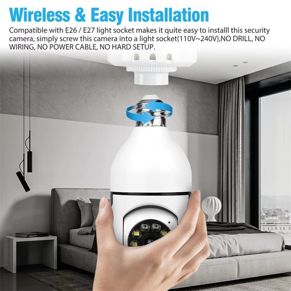 E27 Light Bulb Camera Wifi Outdoor Indoor 1080P 360 Degree Panoramic Smart Home Security Wireless Smartbulb Cam Dome Surveillance IP HD CCTV Night Vision Lightbulb,Support 2.4G,White