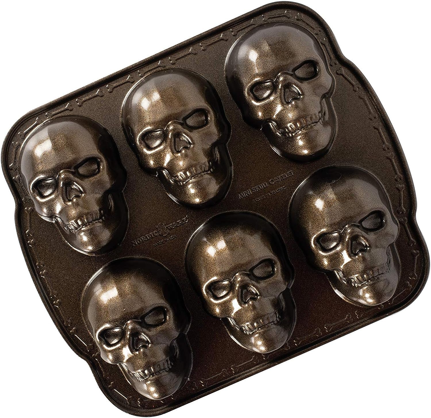 Halloween Bakeware, Haunted Skull Cakelet Pan, Bronze