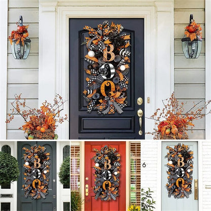 Halloween Wreath Door Hanging Decoration Halloween BOO Letter Pumpkin Door Wreath Happy Halloween Party Home Party Supplies